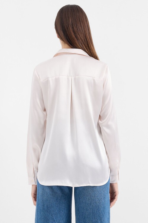 Merterium 3964 Hafif Dökümlü Saten Gömlek - Krem