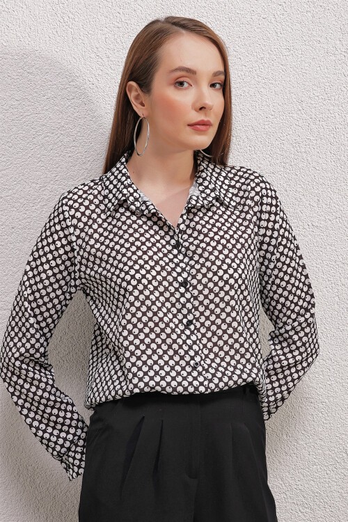 Merterium 3964 Hafif Dökümlü Saten Gömlek - Y.Beyaz