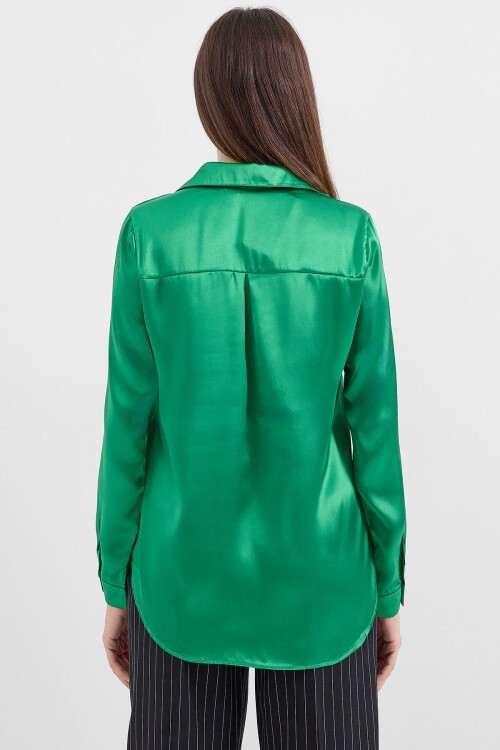 Merterium 3964 Hafif Dökümlü Saten Gömlek - Yeşil