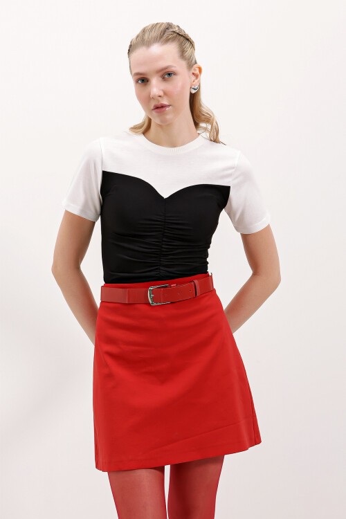 Merterium 4314 Büzgülü Basic Tişört - Siyah