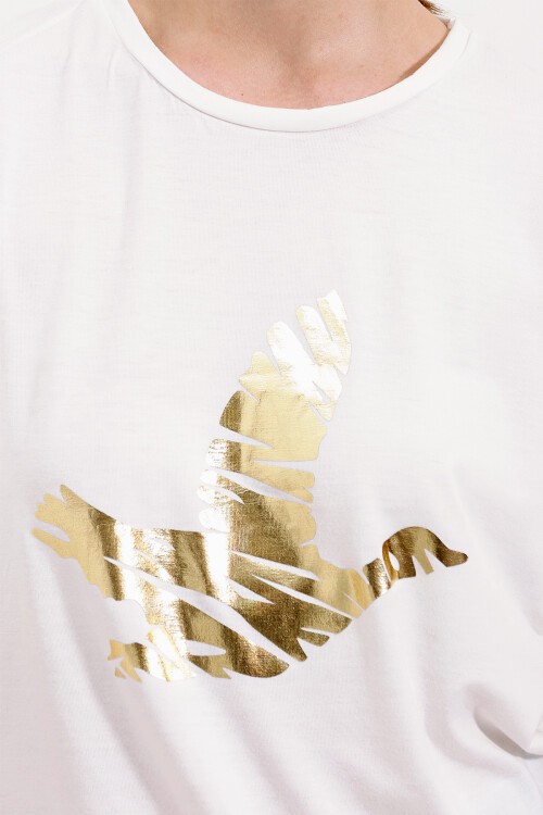 Merterium 4317 Bisiklet Yaka Baskılı Tişört - Altın Sarısı