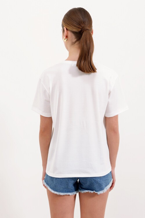 Merterium 4317 Bisiklet Yaka Baskılı Tişört - Altın Sarısı