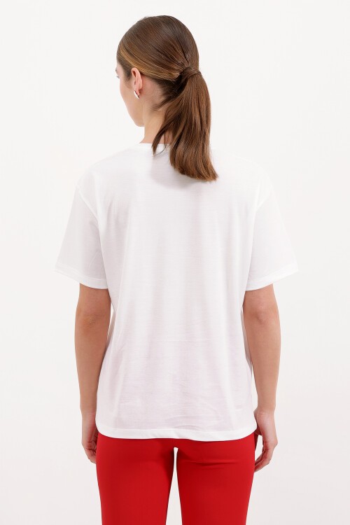 Merterium 4317 Bisiklet Yaka Baskılı Tişört - Gümüş