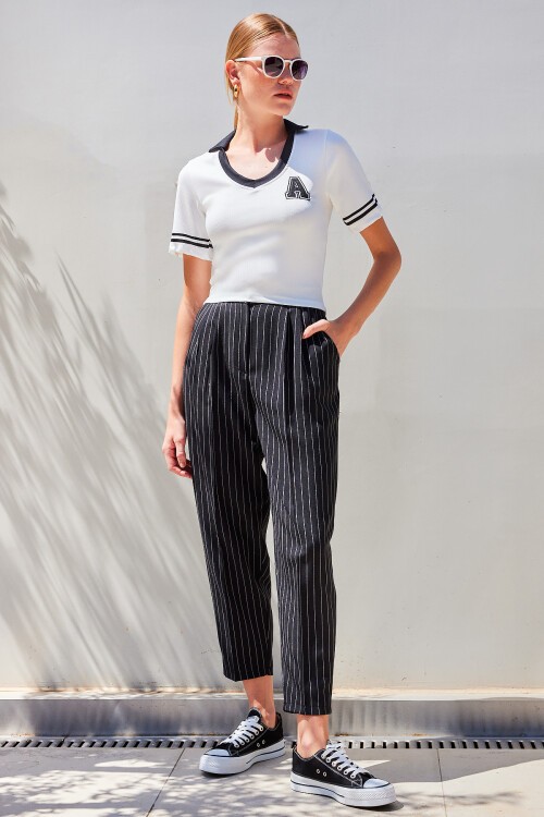 Merterium 4320 Polo Yaka Basic Triko Bluz - Beyaz