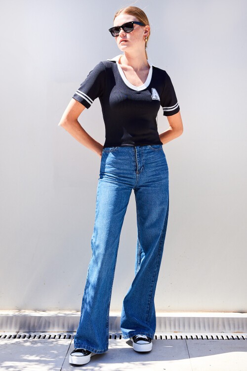 Merterium 4320 Polo Yaka Basic Triko Bluz - Siyah