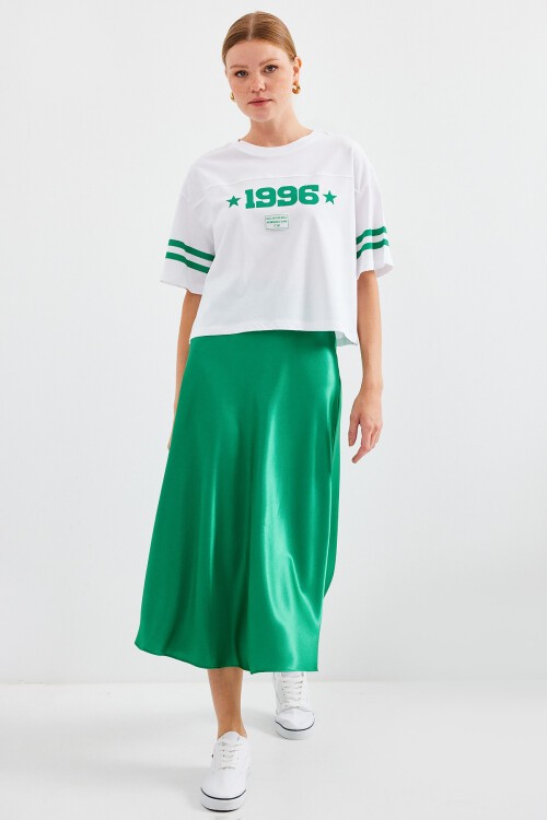 Merterium 4322 Baskılı Oversize Basic Tişört - Beyaz