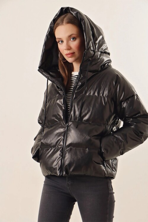 Merterium 5114 Oversize Deri Mont - Siyah