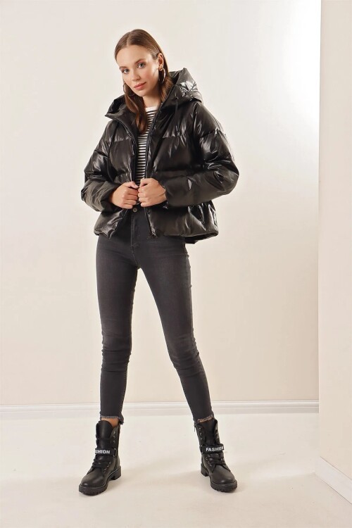 Merterium 5114 Oversize Deri Mont - Siyah