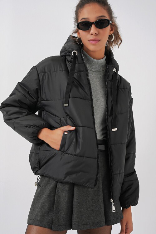 Merterium 5117 Kapşonlu Şişme Mont - Siyah