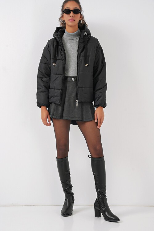 Merterium 5117 Kapşonlu Şişme Mont - Siyah