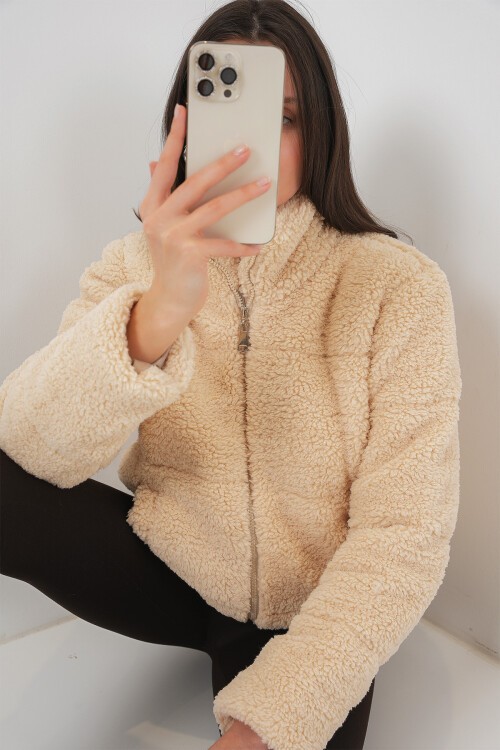 Merterium 5178 Astarlı Peluş Mont - Krem