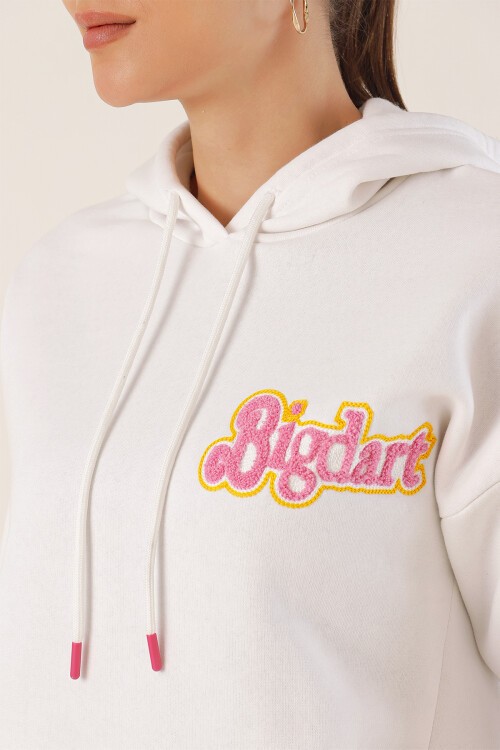 Merterium 55424 Nakışlı Oversize Sweatshirt - Beyaz