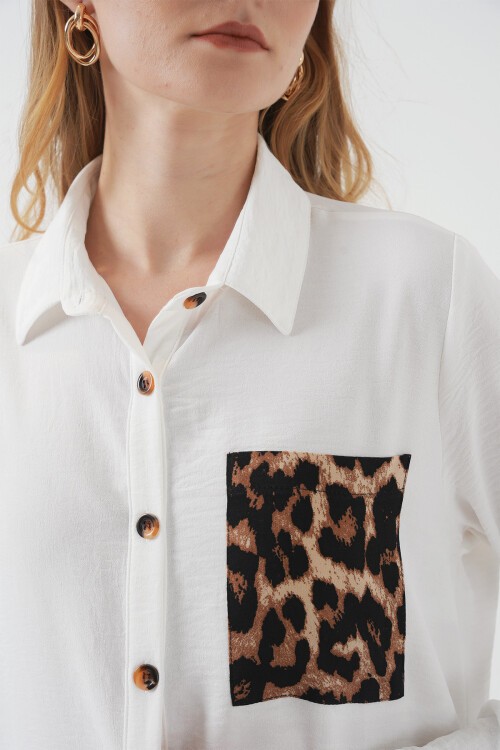 Merterium 5851 Cep Detaylı Gömlek Tunik - Beyaz