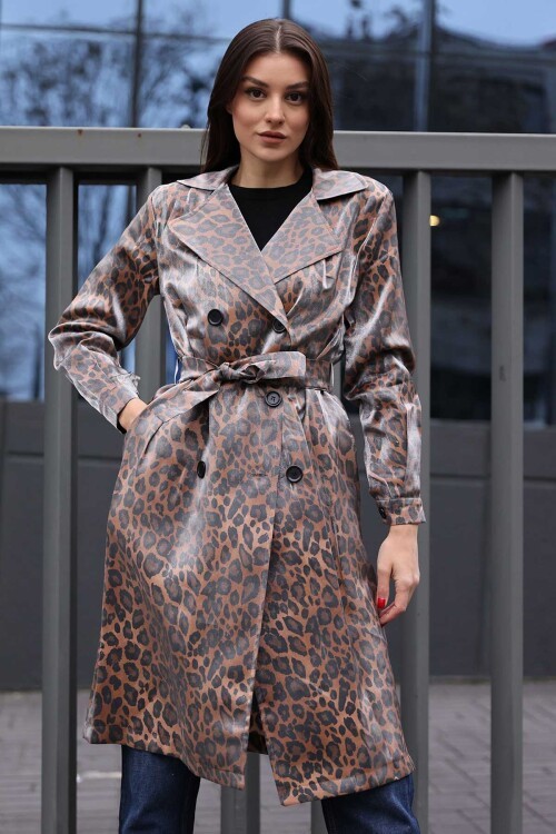 Merterium 5853 Kruvaze Yaka Trençkot - M. Taba