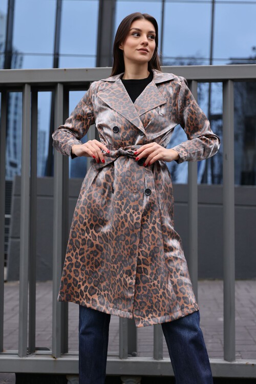 Merterium 5853 Kruvaze Yaka Trençkot - M. Taba