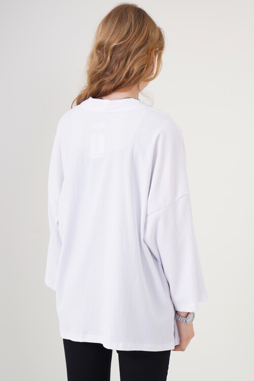 Merterium 5862 Örme Kimono - Beyaz