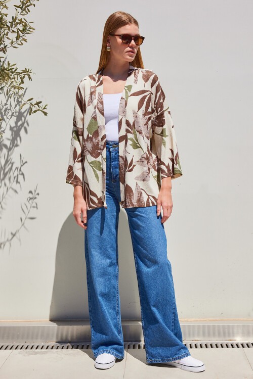 Merterium 5862 Örme Kimono - Haki