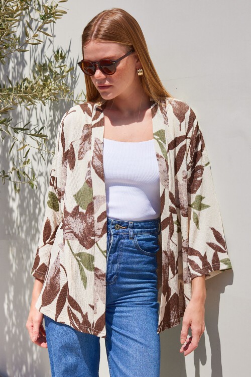 Merterium 5862 Örme Kimono - Haki