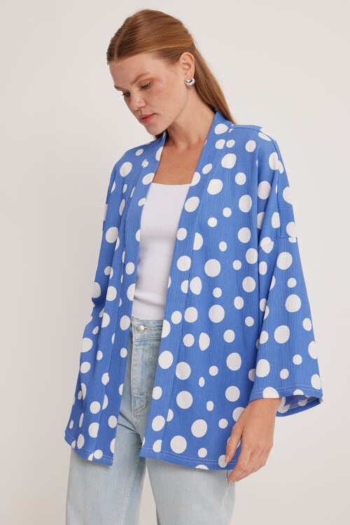 Merterium 5862 Örme Kimono - Mavi