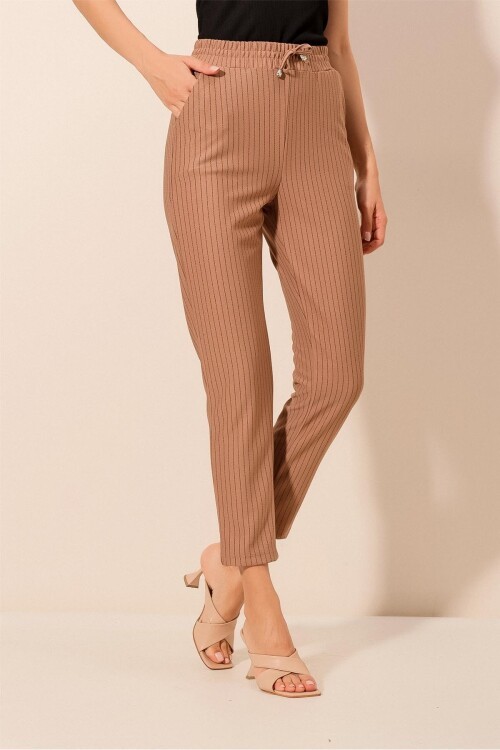 Merterium 6560 Beli Lastikli Bağcıklı Pantolon - Camel