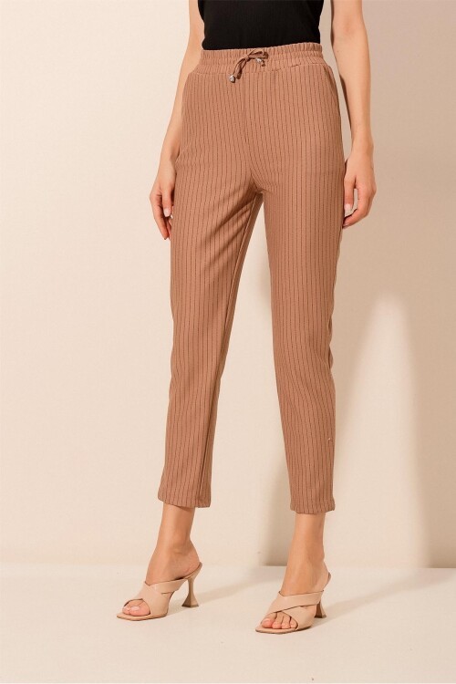 Merterium 6560 Beli Lastikli Bağcıklı Pantolon - Camel