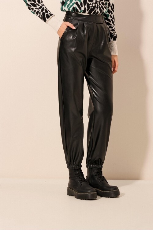 Merterium 6623 Suni Deri Pantolon - Siyah