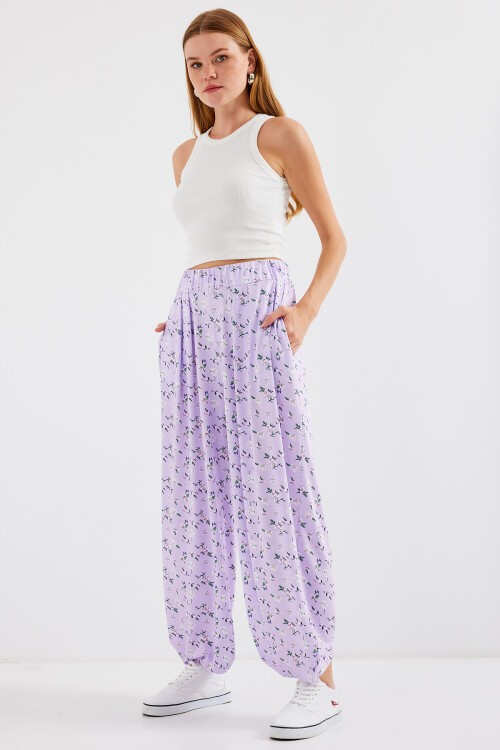 Merterium 6665 Desenli Şalvar Pantolon - Lila