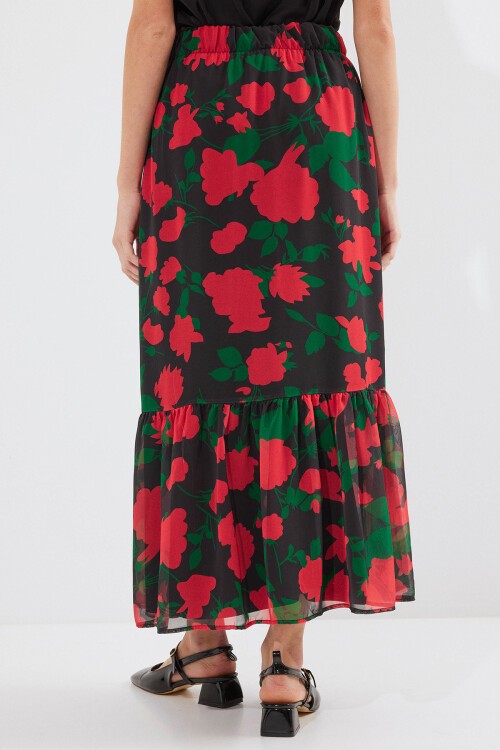 Merterium 8010 Desenli Şifon Etek - F. Siyah