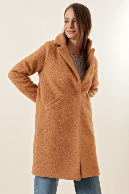 Merterium 9082 Oversize Kaşe Kaban - Bisküvi