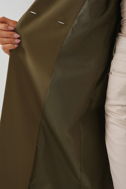 Merterium 9104 Kruvaze Yaka Astarlı Trençkot - Haki