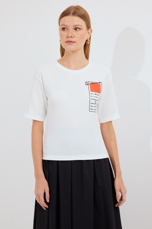 Merterium 911 Baskılı Örme Basic Tişört - Turuncu