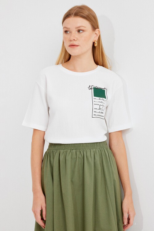 Merterium 911 Baskılı Örme Basic Tişört - Yeşil