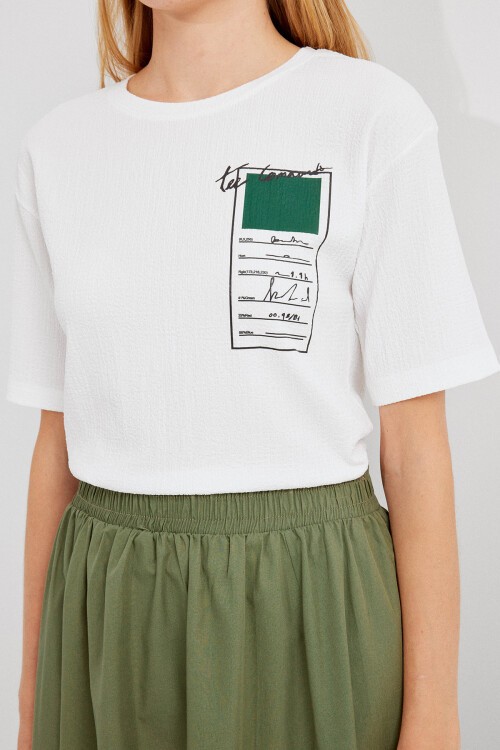 Merterium 911 Baskılı Örme Basic Tişört - Yeşil