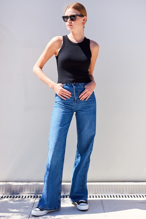 Merterium 917 Bisiklet Yaka Fitilli Kolsuz Bluz - Siyah