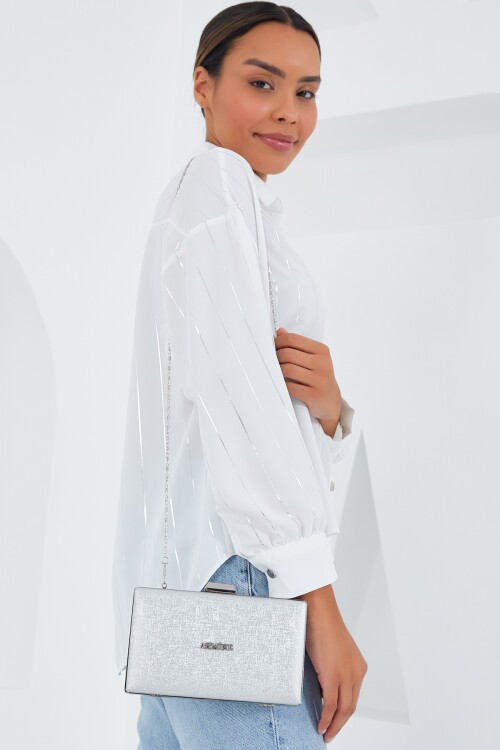 Merterium Armine Kadın Parlak Gümüş Abiye Clutch Çanta 010155