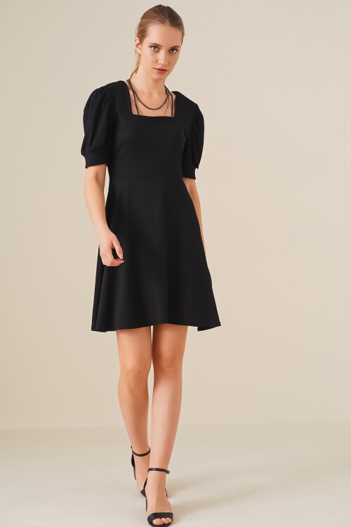 Merterium Bigdart 2339 Kare Yaka Örme Elbise - Siyah