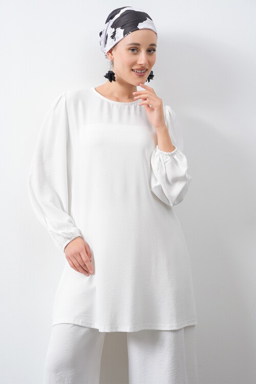 Merterium Kadın Ayrobin Tunik Pantolon Alt Üst Takım - Beyaz