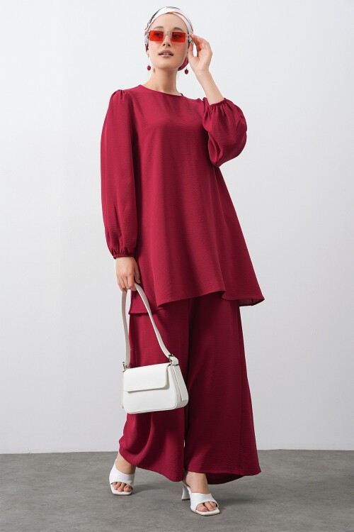 Merterium Kadın Ayrobin Tunik Pantolon Alt Üst Takım - Bordo