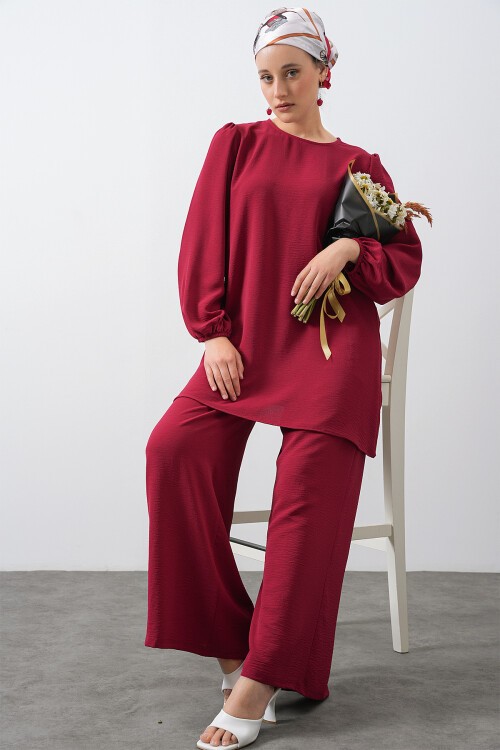 Merterium Kadın Ayrobin Tunik Pantolon Alt Üst Takım - Bordo