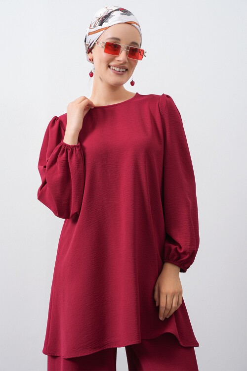 Merterium Kadın Ayrobin Tunik Pantolon Alt Üst Takım - Bordo