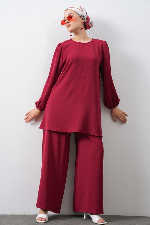 Merterium Kadın Ayrobin Tunik Pantolon Alt Üst Takım - Bordo