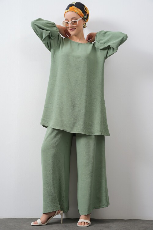 Merterium Kadın Ayrobin Tunik Pantolon Alt Üst Takım - Çağla
