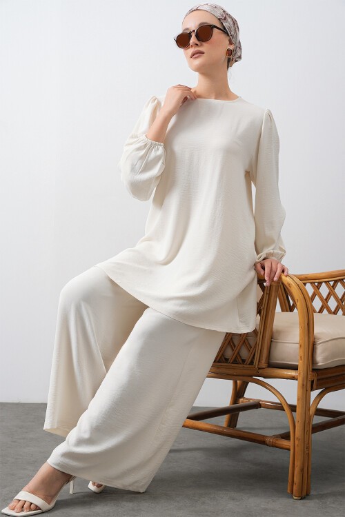 Merterium Kadın Ayrobin Tunik Pantolon Alt Üst Takım - Ekru