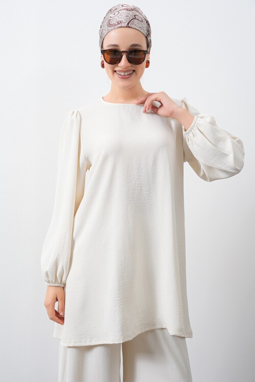 Merterium Kadın Ayrobin Tunik Pantolon Alt Üst Takım - Ekru