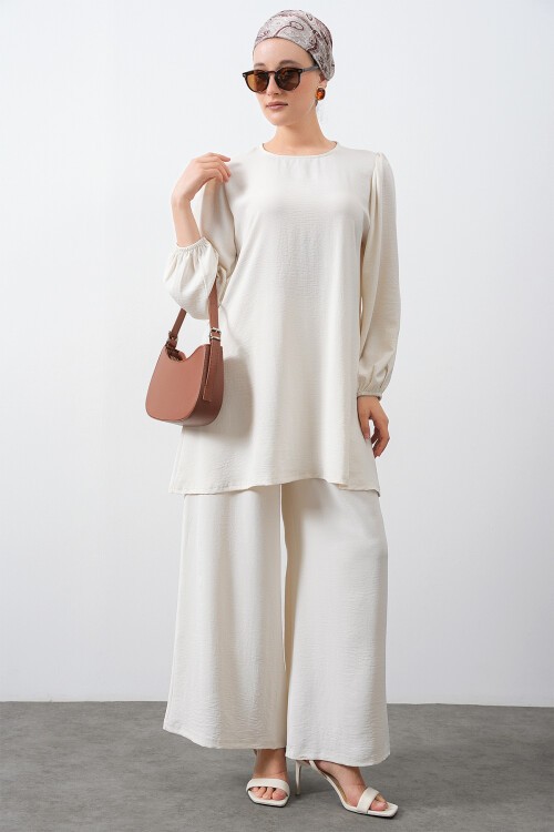Merterium Kadın Ayrobin Tunik Pantolon Alt Üst Takım - Ekru