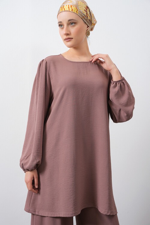 Merterium Kadın Ayrobin Tunik Pantolon Alt Üst Takım - Gül Kurusu