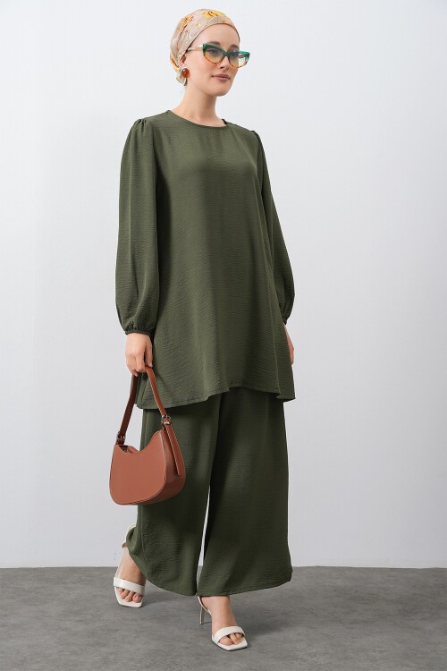 Merterium Kadın Ayrobin Tunik Pantolon Alt Üst Takım - Haki