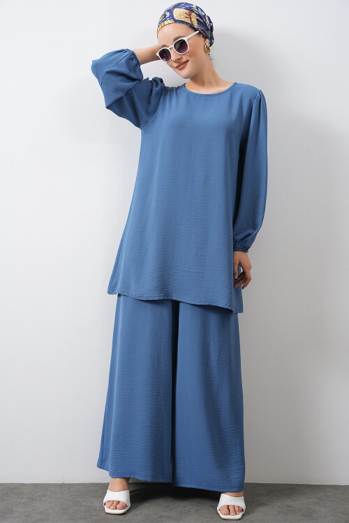 Merterium Kadın Ayrobin Tunik Pantolon Alt Üst Takım - İndigo