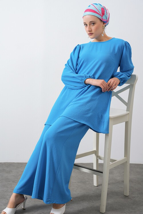 Merterium Kadın Ayrobin Tunik Pantolon Alt Üst Takım - Mavi