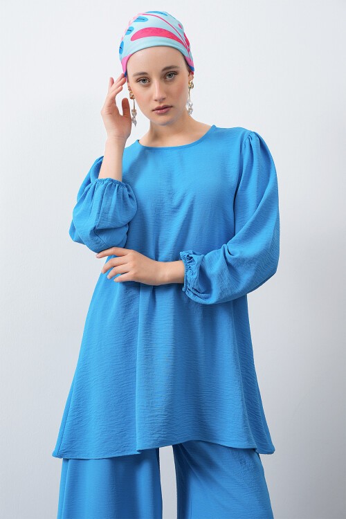 Merterium Kadın Ayrobin Tunik Pantolon Alt Üst Takım - Mavi